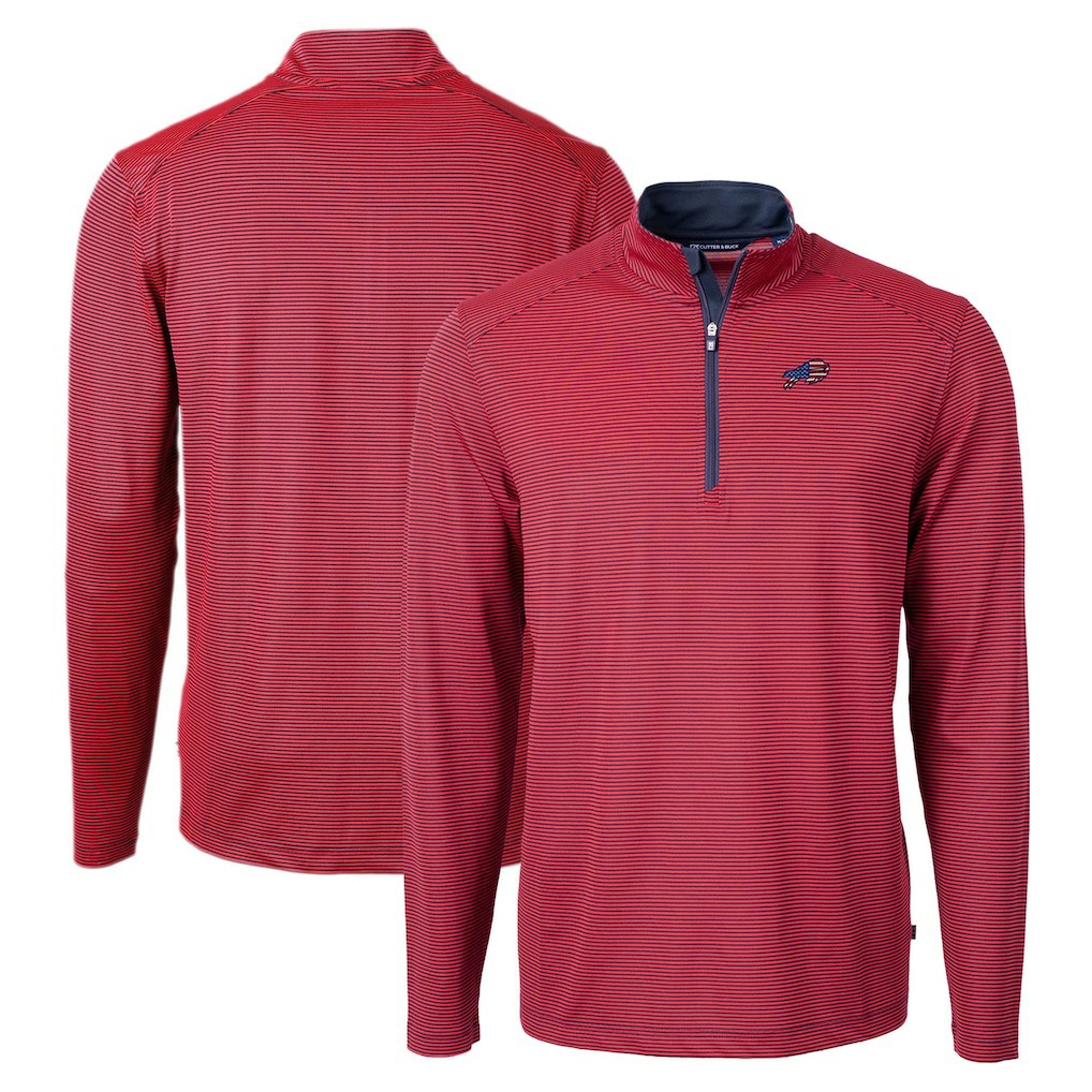 Buffalo Bills Cutter & Buck Virtue Eco Pique Micro Stripe Recycled Quarter-Zip Pullover Top - Red/Navy online