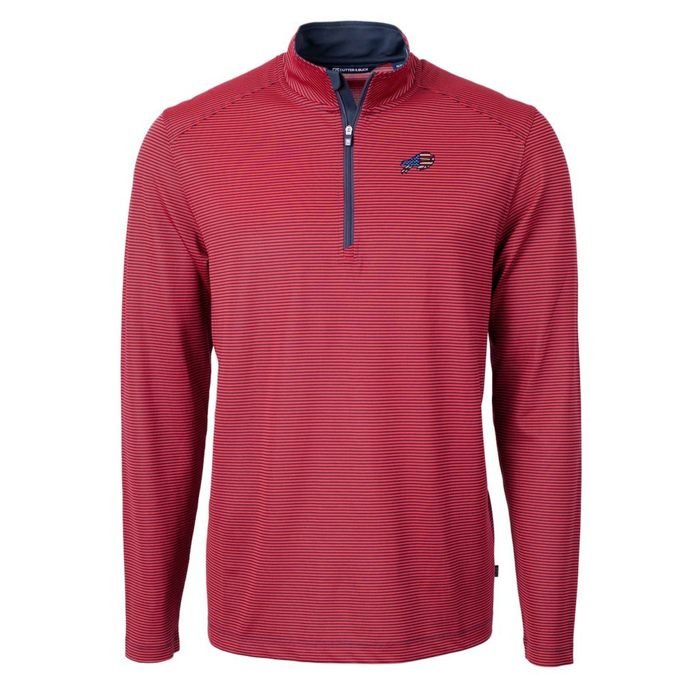 Buffalo Bills Cutter & Buck Virtue Eco Pique Micro Stripe Recycled Quarter-Zip Pullover Top - Red/Navy online