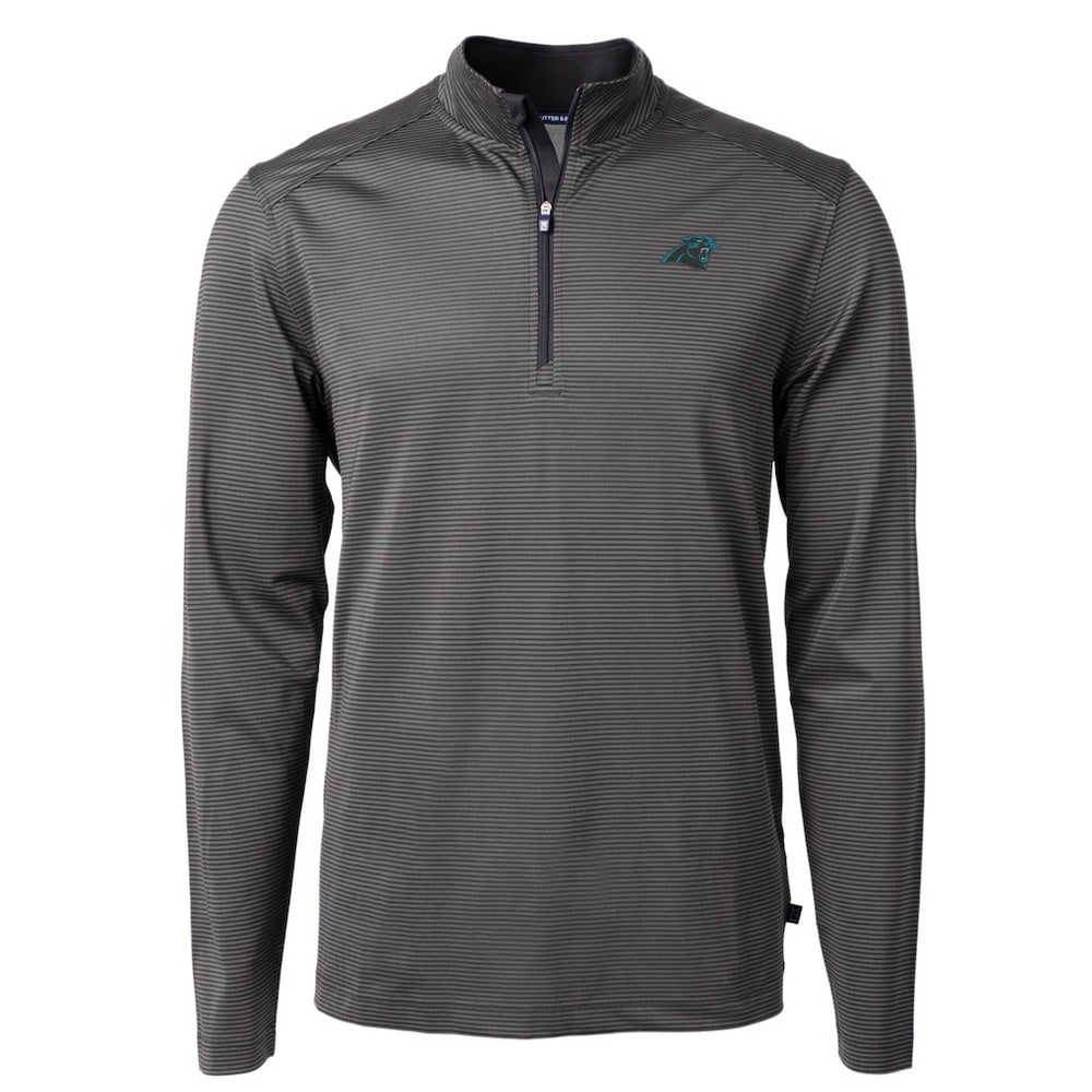 Carolina Panthers Cutter & Buck Virtue Eco Pique Micro Stripe Recycled Quarter-Zip Pullover Top - Black/Gray for sale