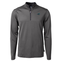 Carolina Panthers Cutter & Buck Virtue Eco Pique Micro Stripe Recycled Quarter-Zip Pullover Top - Black/Gray for sale