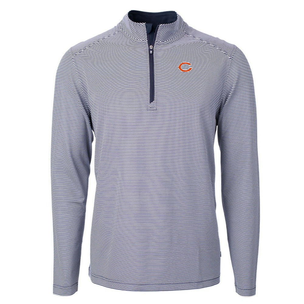 Chicago Bears Cutter & Buck Virtue Eco Pique Micro Stripe Recycled Quarter-Zip Pullover Top - Navy/White cheap