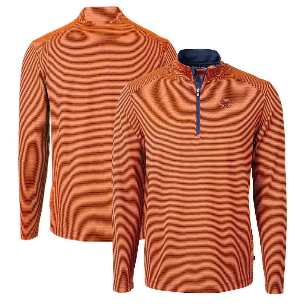Chicago Bears Cutter & Buck Virtue Eco Pique Micro Stripe Recycled Quarter-Zip Pullover Top - Orange/Navy outlet