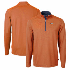 Denver Broncos Cutter & Buck Virtue Eco Pique Micro Stripe Recycled Quarter-Zip Pullover Top - Orange/Navy sale
