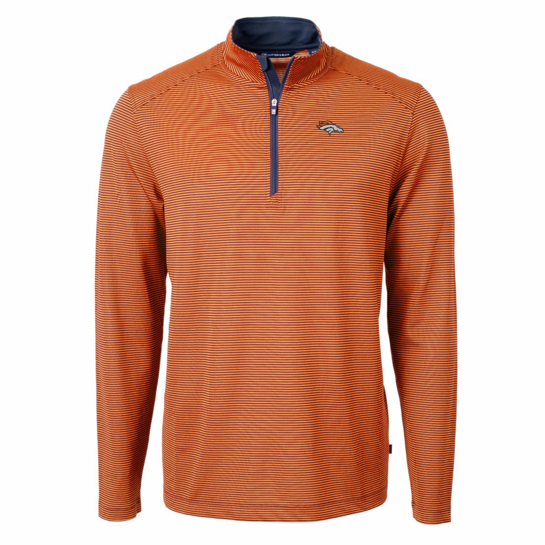 Denver Broncos Cutter & Buck Virtue Eco Pique Micro Stripe Recycled Quarter-Zip Pullover Top - Orange/Navy sale