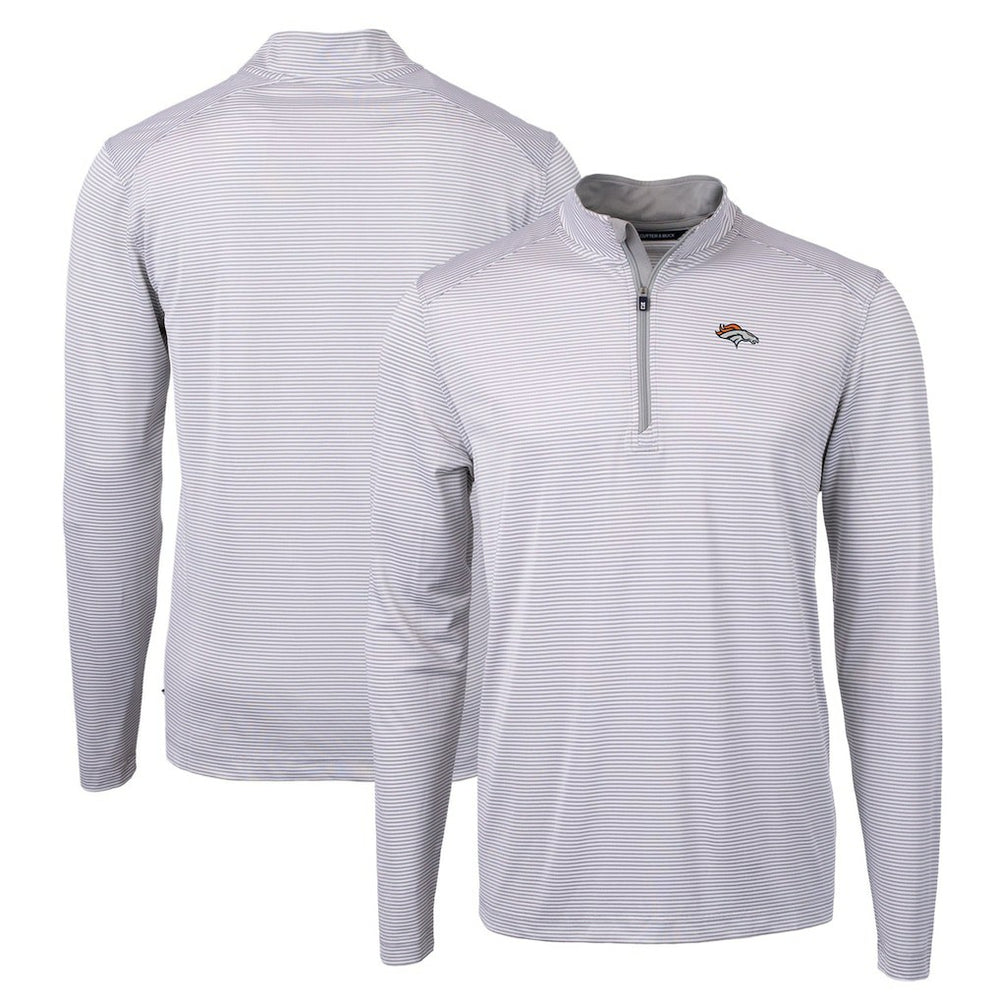 Denver Broncos Cutter & Buck Virtue Eco Pique Micro Stripe Recycled Quarter-Zip Pullover Top - Gray/White discount