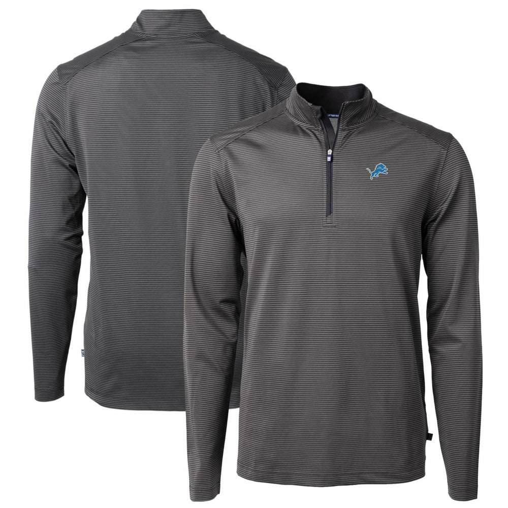 Detroit Lions Cutter & Buck Virtue Eco Pique Micro Stripe Recycled Quarter-Zip Pullover Top - Black/Gray discount