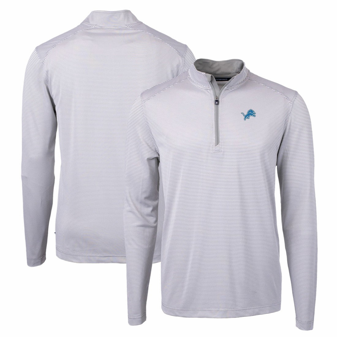 Detroit Lions Cutter & Buck Virtue Eco Pique Micro Stripe Recycled Quarter-Zip Pullover Top - Gray/White for sale