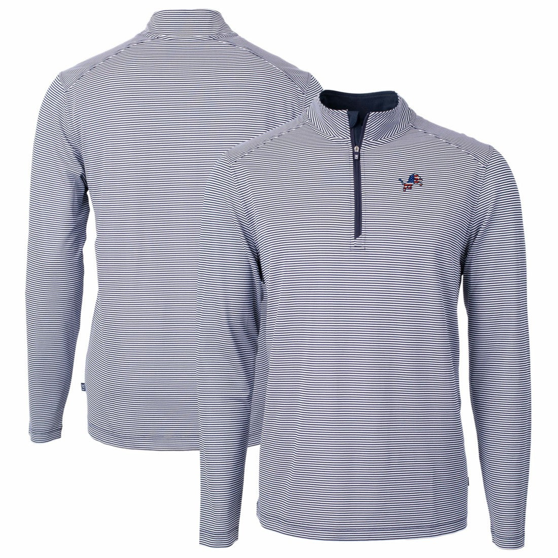 Detroit Lions Cutter & Buck Virtue Eco Pique Micro Stripe Recycled Quarter-Zip Pullover Top - Navy/White for sale
