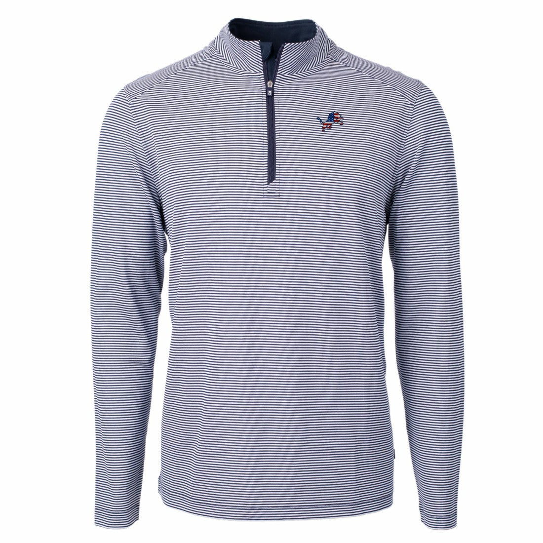 Detroit Lions Cutter & Buck Virtue Eco Pique Micro Stripe Recycled Quarter-Zip Pullover Top - Navy/White for sale