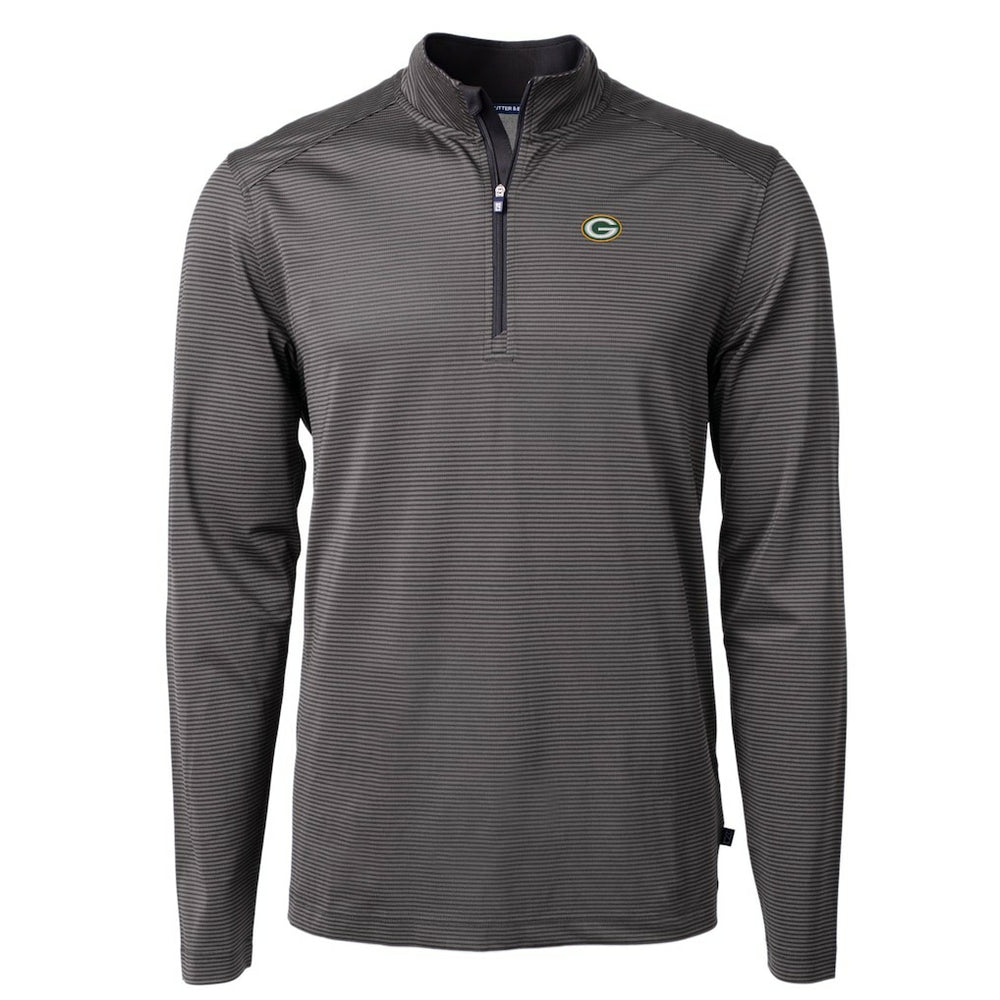 Green Bay Packers Cutter & Buck Virtue Eco Pique Micro Stripe Recycled Quarter-Zip Pullover Top - Black/Gray cheap
