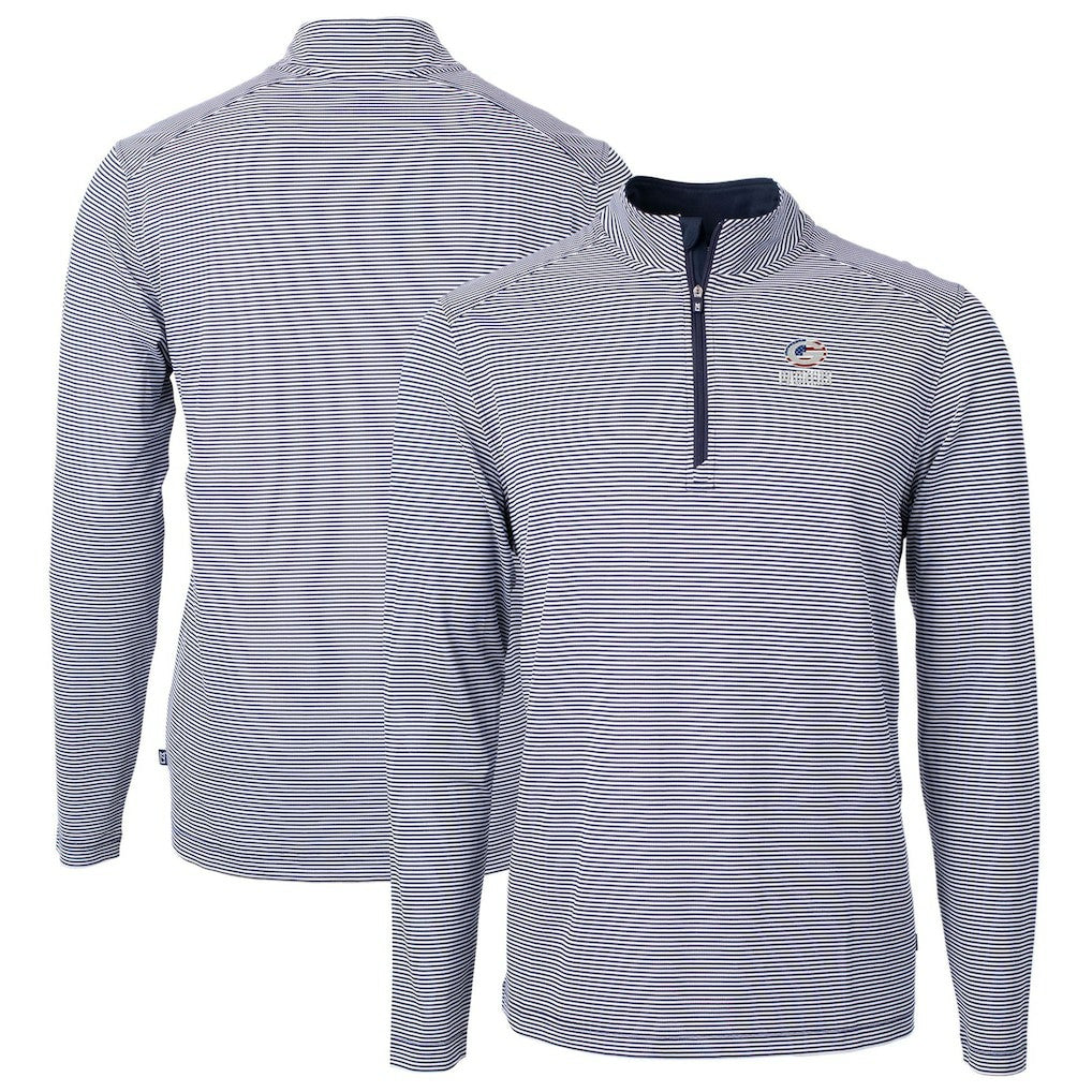 Green Bay Packers Cutter & Buck Virtue Eco Pique Micro Stripe Recycled Quarter-Zip Pullover Top - Navy/White outlet