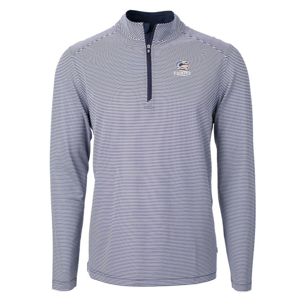 Green Bay Packers Cutter & Buck Virtue Eco Pique Micro Stripe Recycled Quarter-Zip Pullover Top - Navy/White outlet