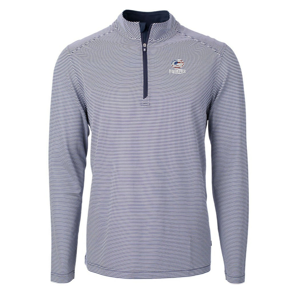 Green Bay Packers Cutter & Buck Virtue Eco Pique Micro Stripe Recycled Quarter-Zip Pullover Top - Navy/White outlet