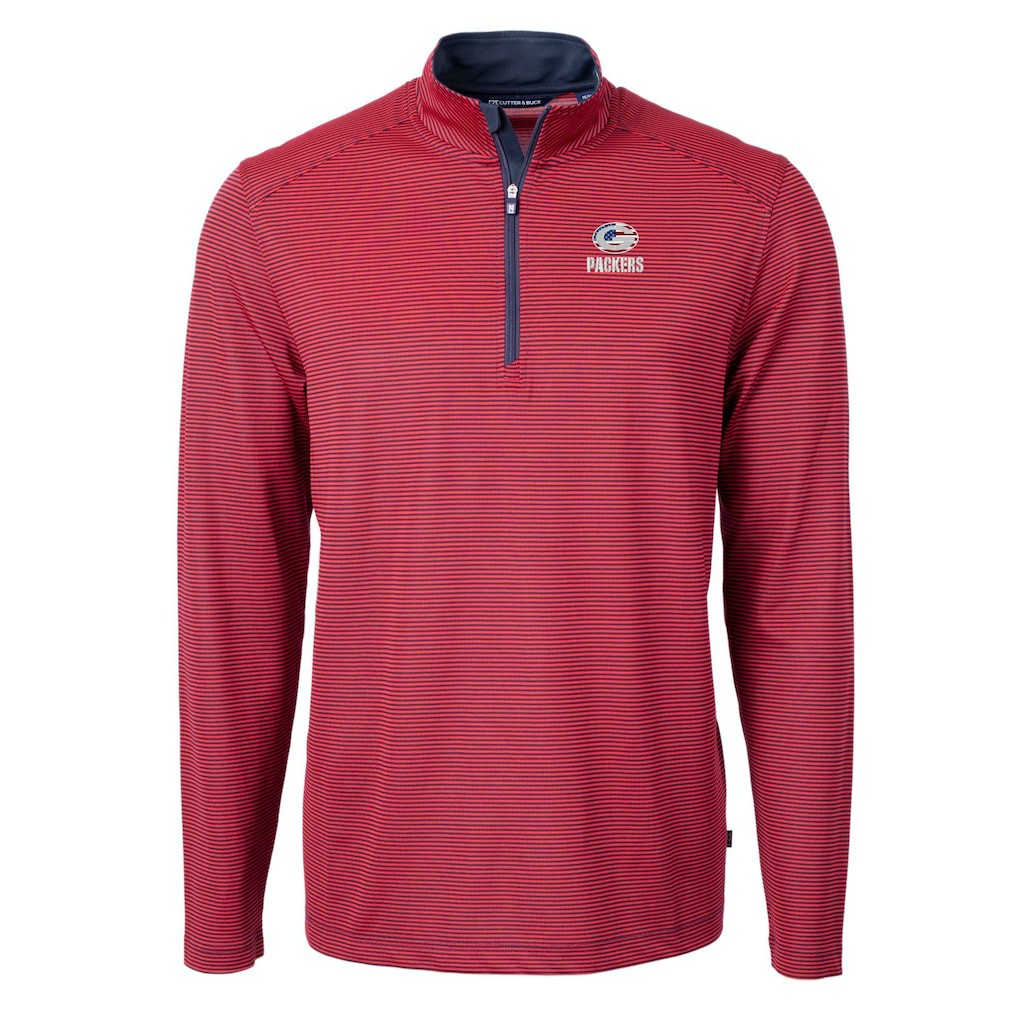 Green Bay Packers Cutter & Buck Virtue Eco Pique Micro Stripe Recycled Quarter-Zip Pullover Top - Red/Navy cheap