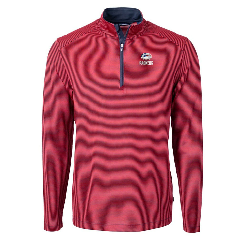 Green Bay Packers Cutter & Buck Virtue Eco Pique Micro Stripe Recycled Quarter-Zip Pullover Top - Red/Navy cheap