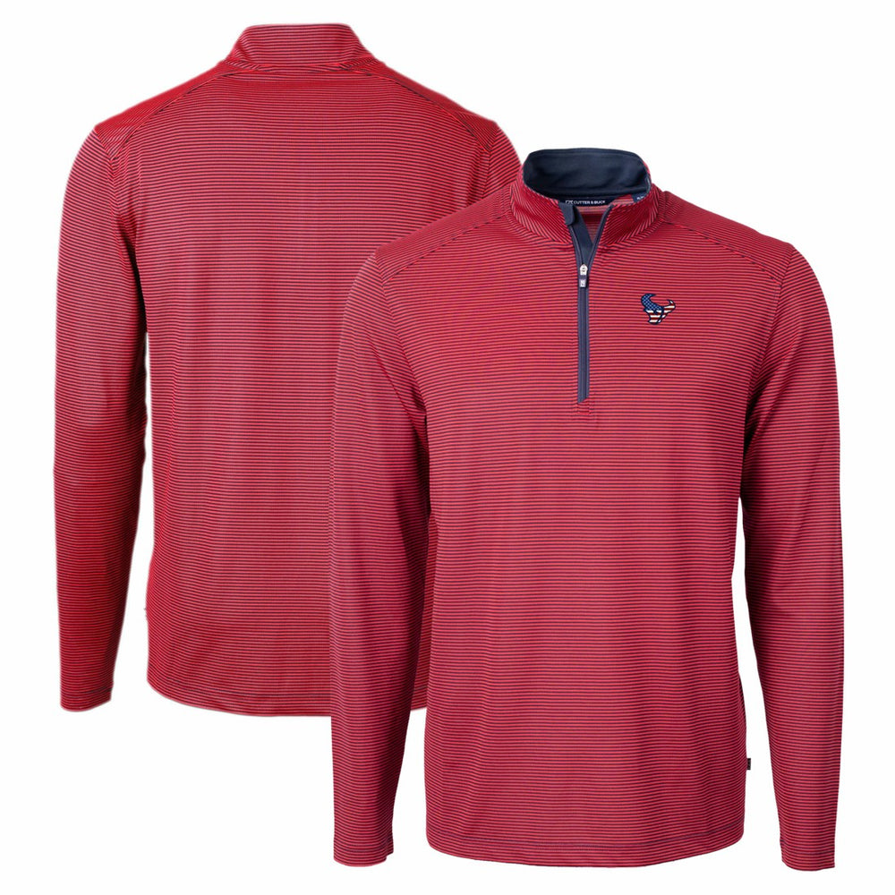 Houston Texans Cutter & Buck Virtue Eco Pique Micro Stripe Recycled Quarter-Zip Pullover Top - Red/Navy discount