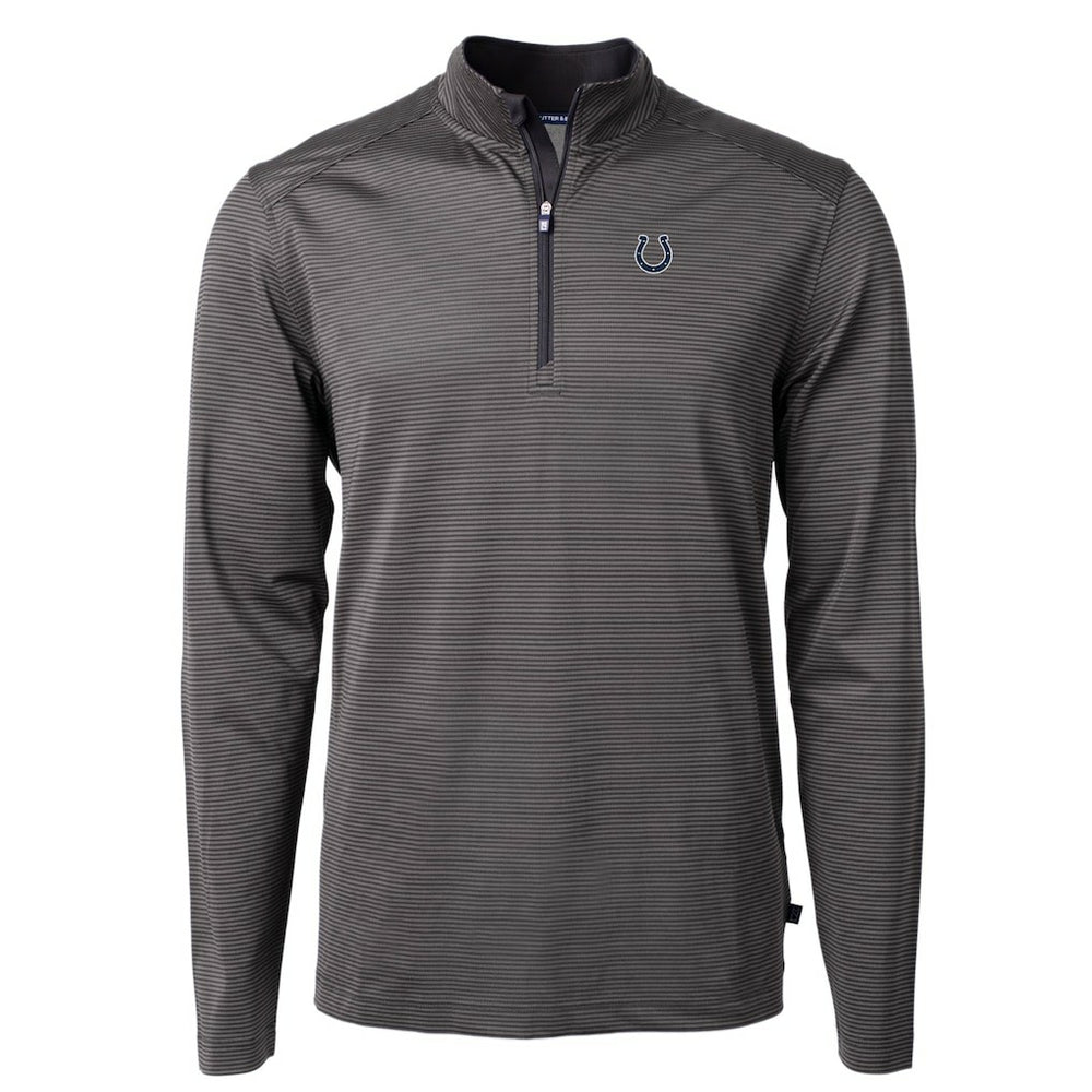 Indianapolis Colts Cutter & Buck Virtue Eco Pique Micro Stripe Recycled Quarter-Zip Pullover Top - Black/Gray outlet
