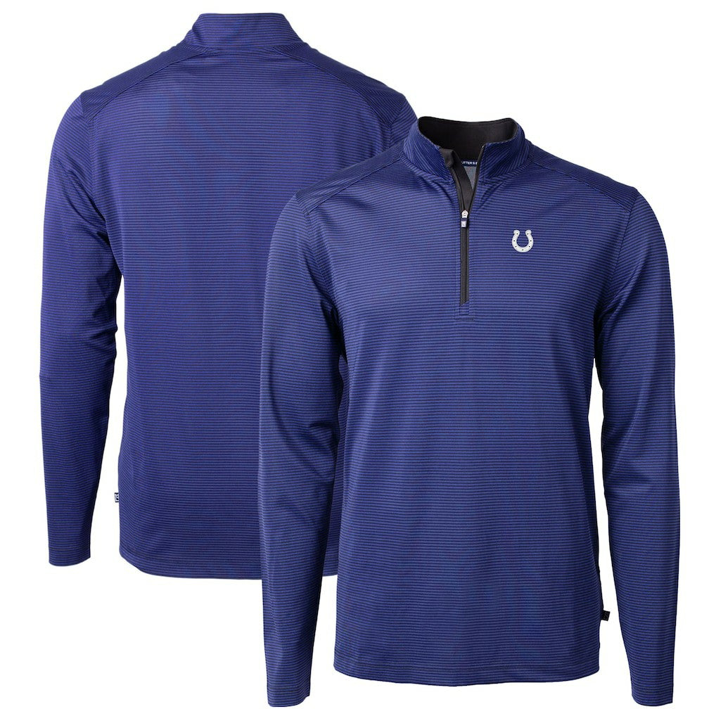 Indianapolis Colts Cutter & Buck Virtue Eco Pique Micro Stripe Recycled Quarter-Zip Pullover Top - Royal/Black online