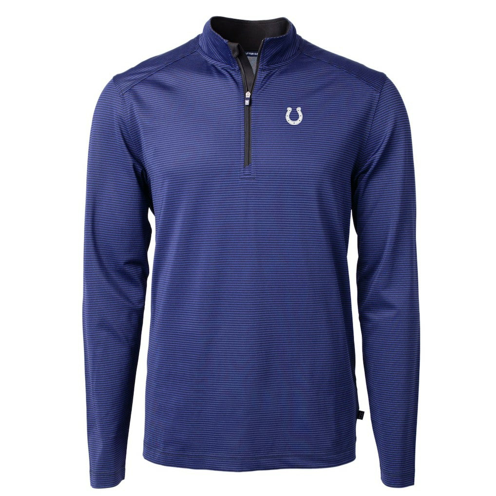 Indianapolis Colts Cutter & Buck Virtue Eco Pique Micro Stripe Recycled Quarter-Zip Pullover Top - Royal/Black online
