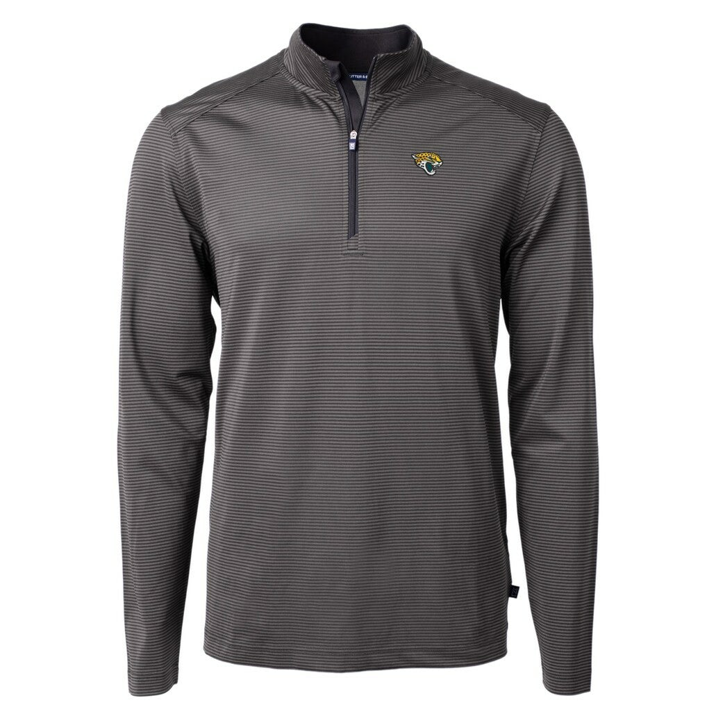 Jacksonville Jaguars Cutter & Buck Virtue Eco Pique Micro Stripe Recycled Quarter-Zip Pullover Top - Black/Gray outlet