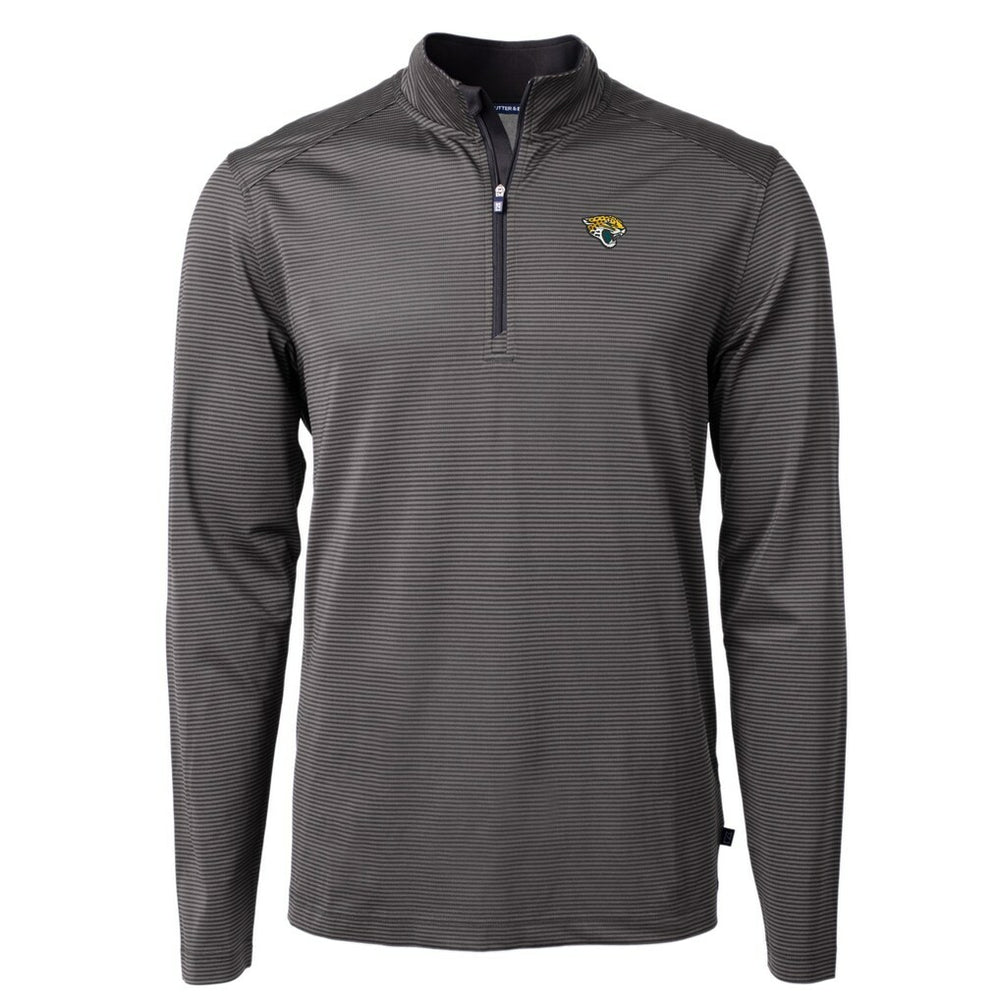 Jacksonville Jaguars Cutter & Buck Virtue Eco Pique Micro Stripe Recycled Quarter-Zip Pullover Top - Black/Gray outlet