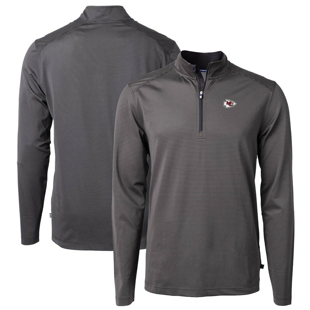 Kansas City Chiefs Cutter & Buck Virtue Eco Pique Micro Stripe Recycled Quarter-Zip Pullover Top - Black/Gray for sale