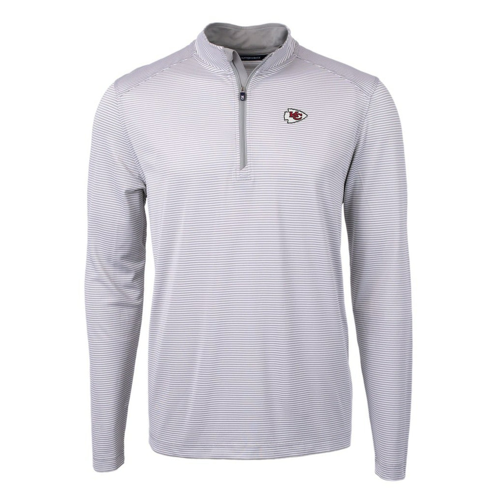 Kansas City Chiefs Cutter & Buck Virtue Eco Pique Micro Stripe Recycled Quarter-Zip Pullover Top - Gray/White discount