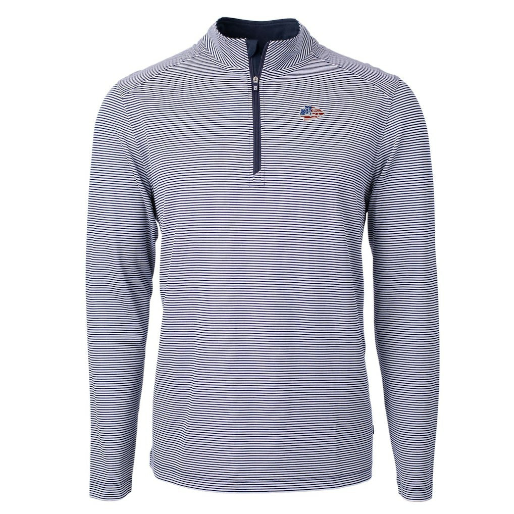 Kansas City Chiefs Cutter & Buck Virtue Eco Pique Micro Stripe Recycled Quarter-Zip Pullover Top - Navy/White sale