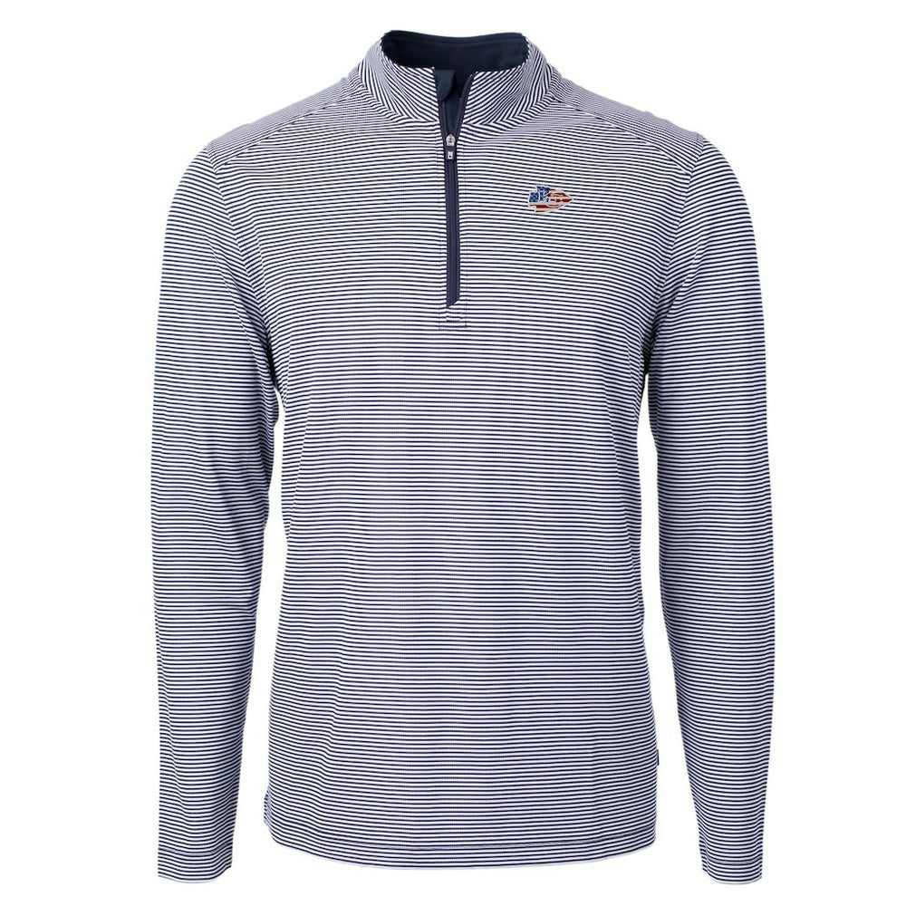 Kansas City Chiefs Cutter & Buck Virtue Eco Pique Micro Stripe Recycled Quarter-Zip Pullover Top - Navy/White sale