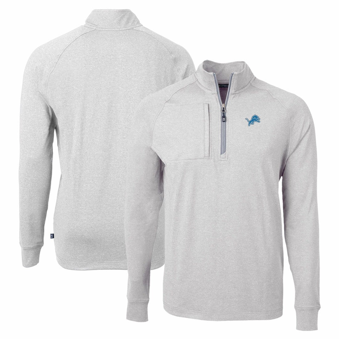 Detroit Lions Cutter & Buck Adapt Eco Knit Quarter-Zip Pullover Top - Heather Gray for sale