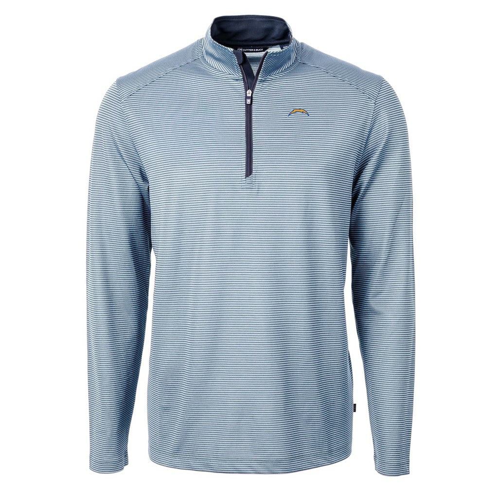 Los Angeles Chargers Cutter & Buck Virtue Eco Pique Micro Stripe Recycled Quarter-Zip Pullover Top - Powder Blue/Navy on sale