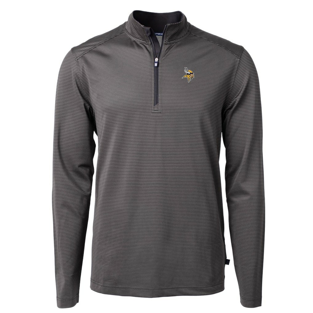 Minnesota Vikings Cutter & Buck Virtue Eco Pique Micro Stripe Recycled Quarter-Zip Pullover Top - Black/Gray online