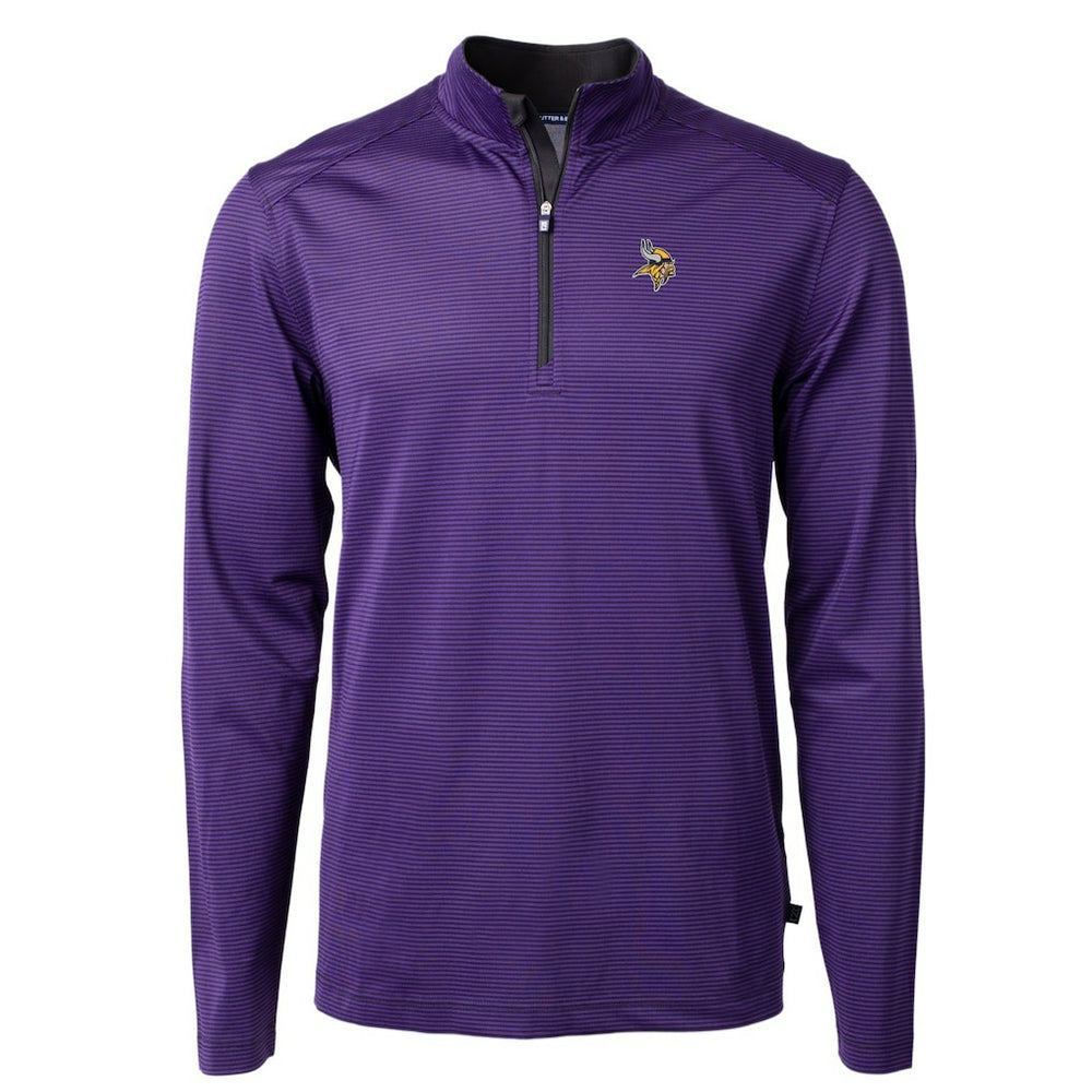 Minnesota Vikings Cutter & Buck Virtue Eco Pique Micro Stripe Recycled Quarter-Zip Pullover Top - Purple/Black for sale