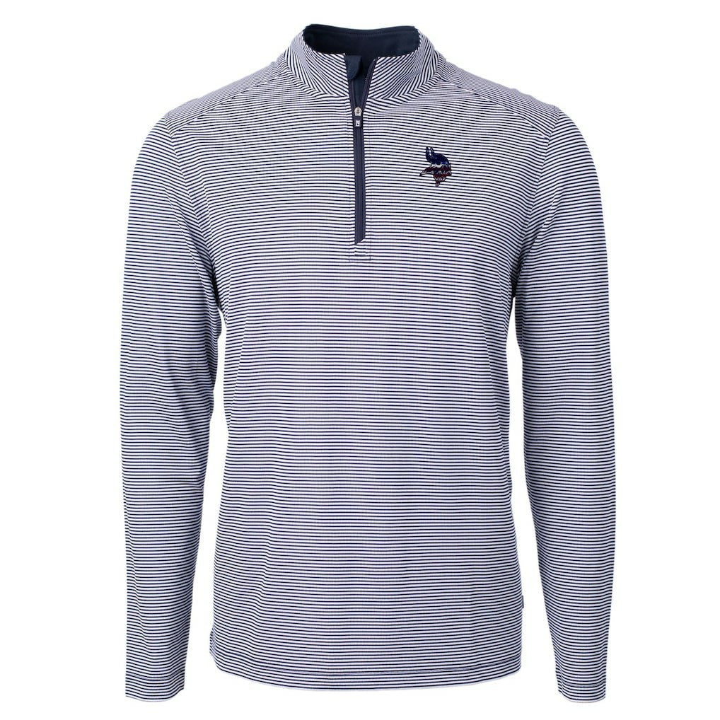 Minnesota Vikings Cutter & Buck Virtue Eco Pique Micro Stripe Recycled Quarter-Zip Pullover Top - Navy/White outlet