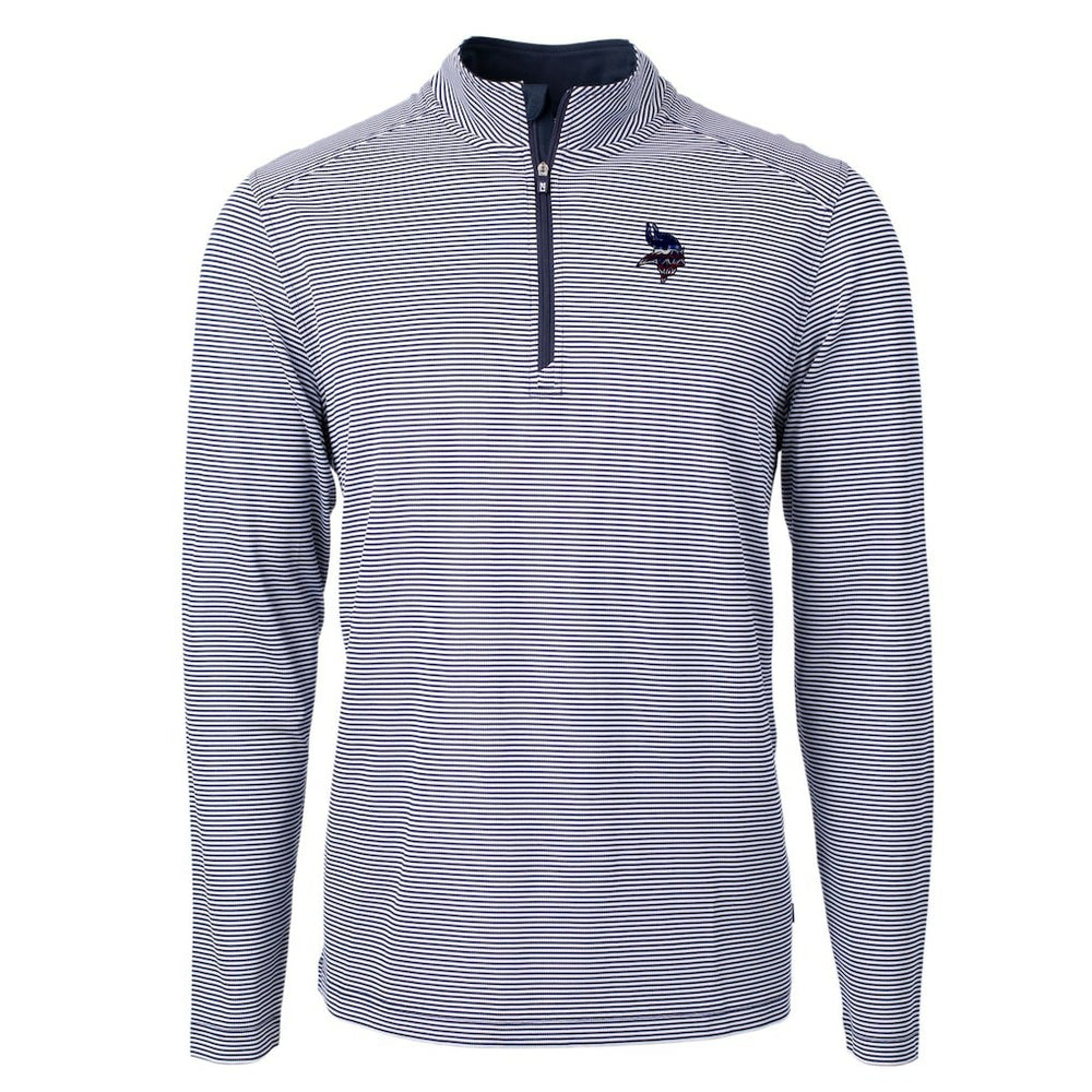 Minnesota Vikings Cutter & Buck Virtue Eco Pique Micro Stripe Recycled Quarter-Zip Pullover Top - Navy/White outlet