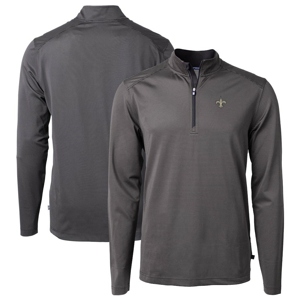 New Orleans Saints Cutter & Buck Virtue Eco Pique Micro Stripe Recycled Quarter-Zip Pullover Top - Black/Gray for sale