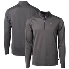New Orleans Saints Cutter & Buck Virtue Eco Pique Micro Stripe Recycled Quarter-Zip Pullover Top - Black/Gray for sale