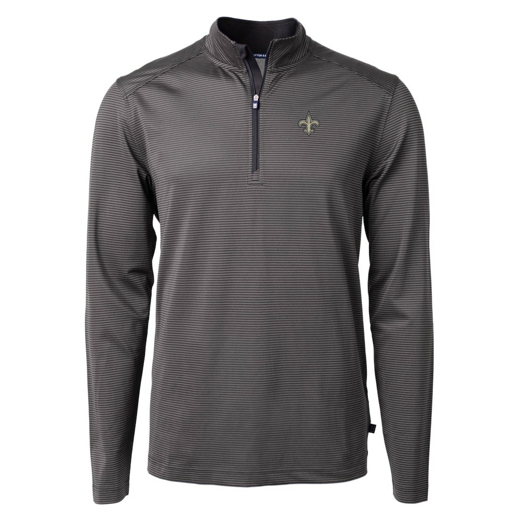 New Orleans Saints Cutter & Buck Virtue Eco Pique Micro Stripe Recycled Quarter-Zip Pullover Top - Black/Gray for sale