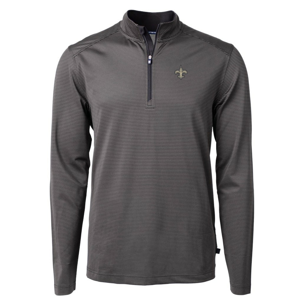 New Orleans Saints Cutter & Buck Virtue Eco Pique Micro Stripe Recycled Quarter-Zip Pullover Top - Black/Gray for sale