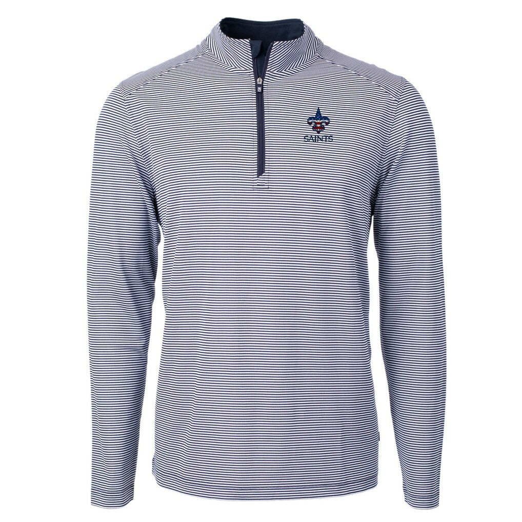 New Orleans Saints Cutter & Buck Virtue Eco Pique Micro Stripe Recycled Quarter-Zip Pullover Top - Navy/White on sale