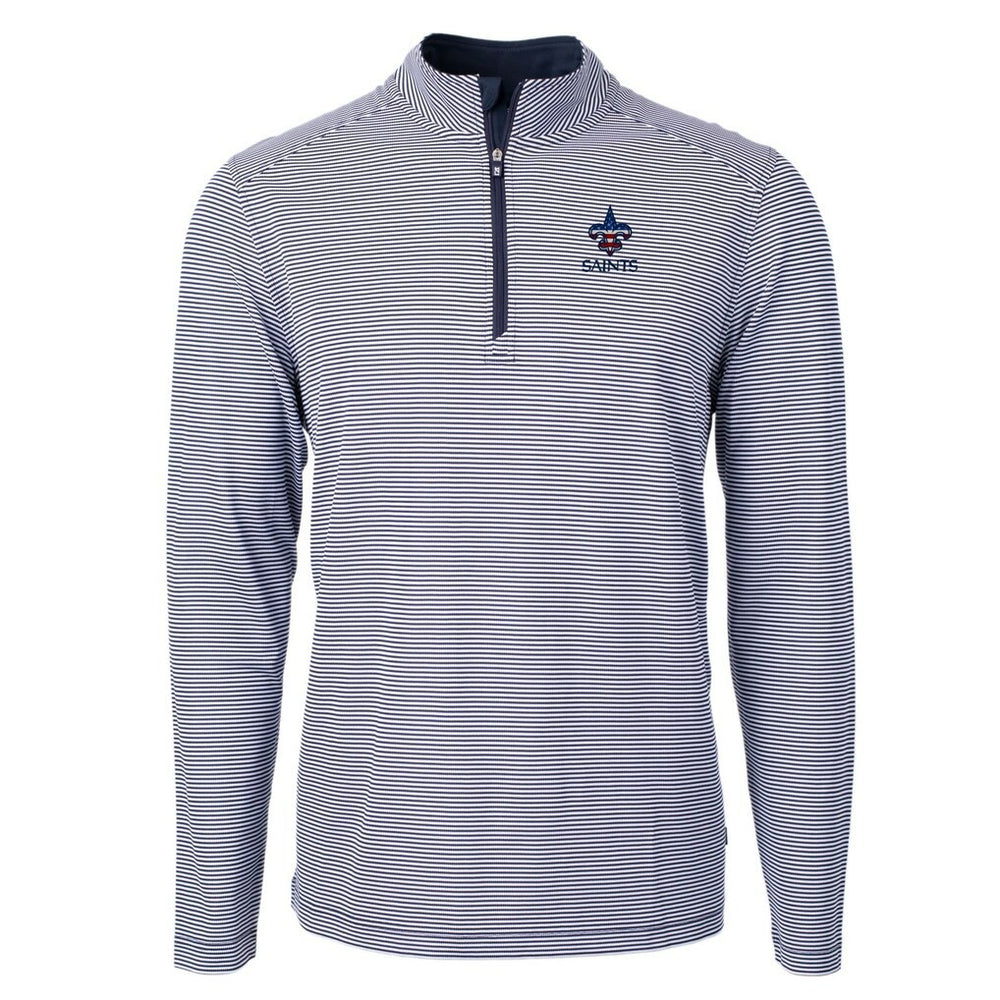 New Orleans Saints Cutter & Buck Virtue Eco Pique Micro Stripe Recycled Quarter-Zip Pullover Top - Navy/White on sale