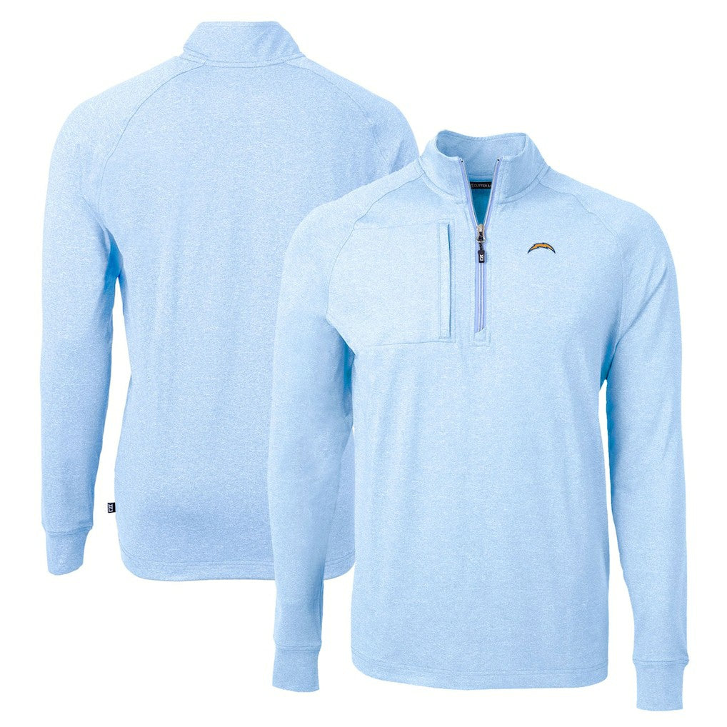 Los Angeles Chargers Cutter & Buck Adapt Eco Knit Quarter-Zip Pullover Top - Heather Powder Blue discount