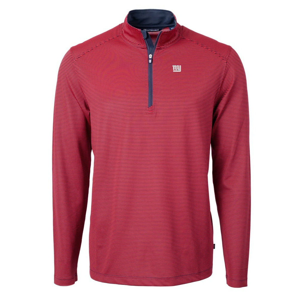 New York Giants Cutter & Buck Virtue Eco Pique Micro Stripe Recycled Quarter-Zip Pullover Top - Red/Navy on sale
