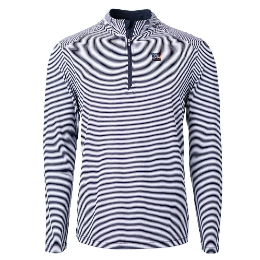 New York Giants Cutter & Buck Virtue Eco Pique Micro Stripe Recycled Quarter-Zip Pullover Top - Navy/White sale