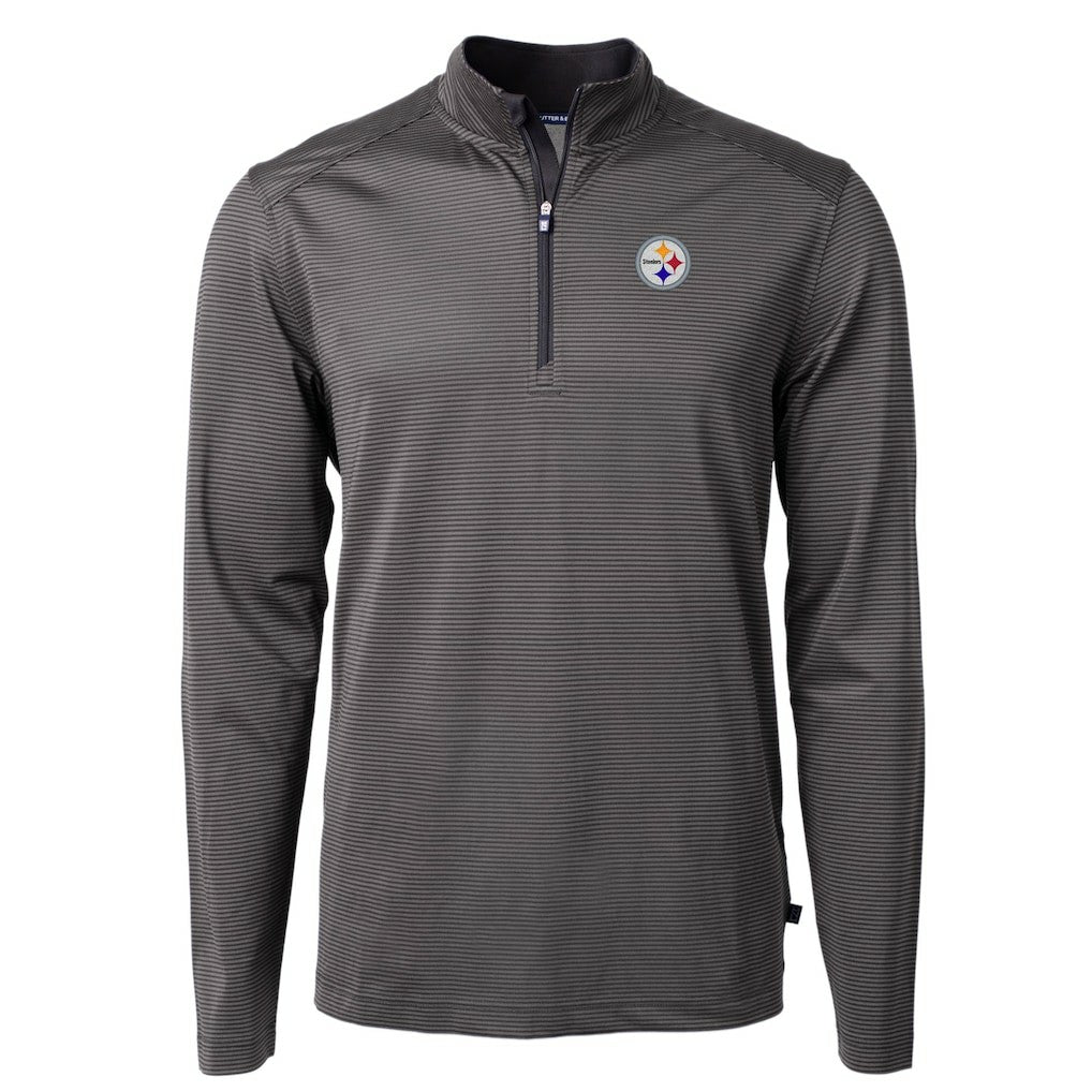 Pittsburgh Steelers Cutter & Buck Virtue Eco Pique Micro Stripe Recycled Quarter-Zip Pullover Top - Black/Gray outlet