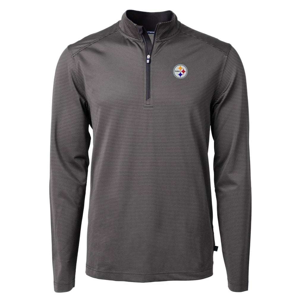 Pittsburgh Steelers Cutter & Buck Virtue Eco Pique Micro Stripe Recycled Quarter-Zip Pullover Top - Black/Gray outlet