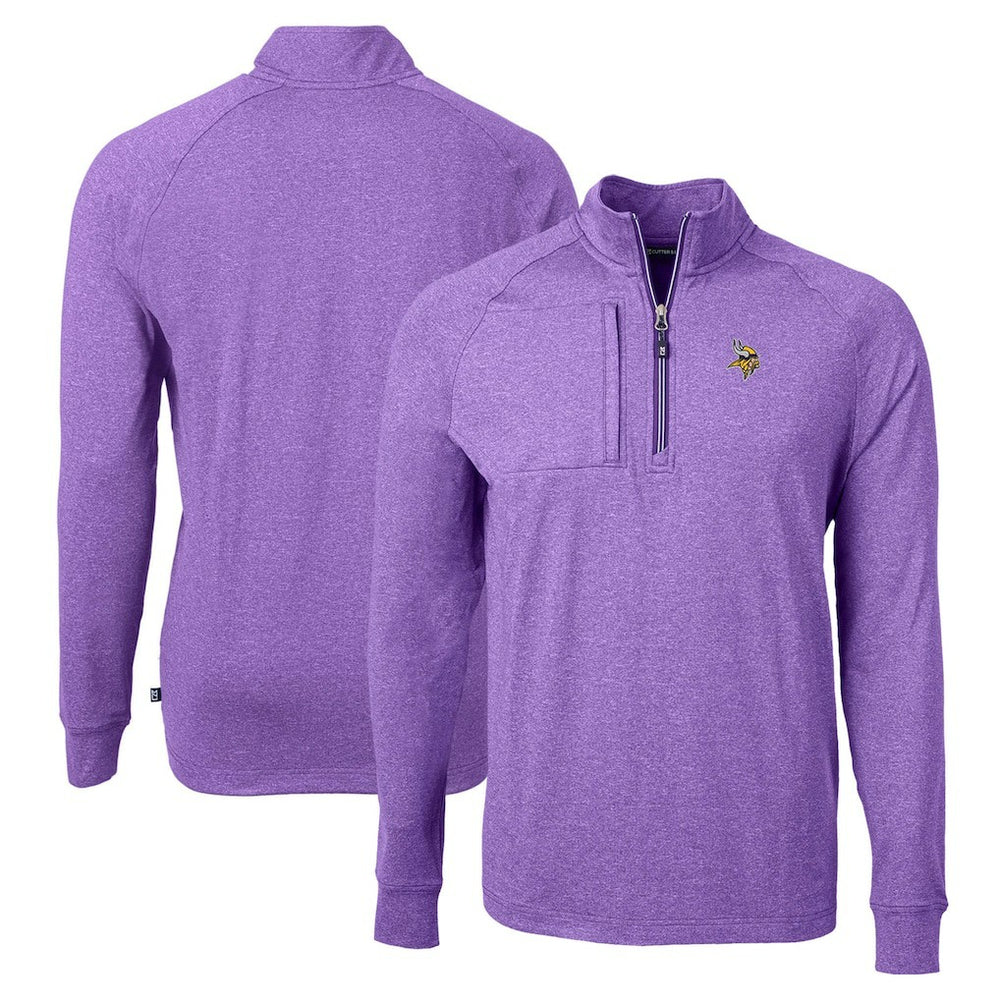 Minnesota Vikings Cutter & Buck Adapt Eco Knit Quarter-Zip Pullover Top - Heather Purple on sale