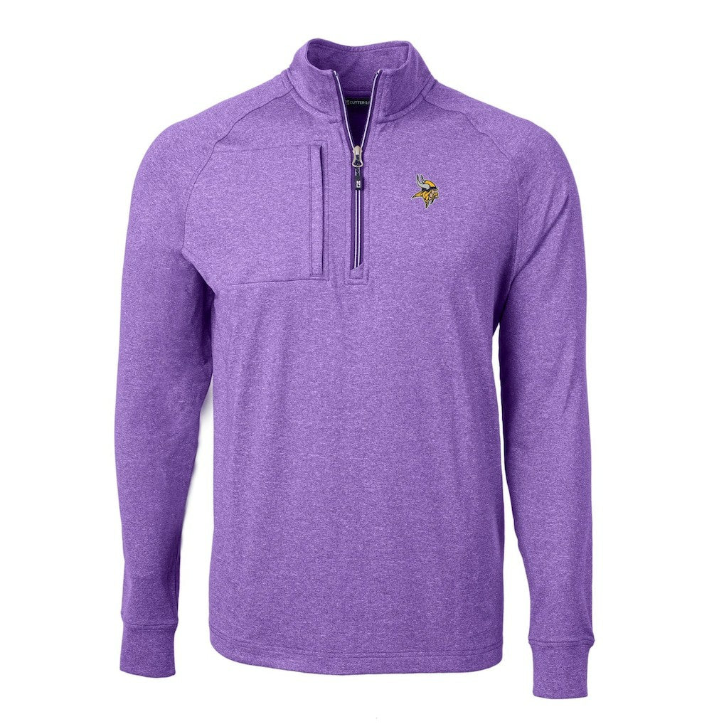 Minnesota Vikings Cutter & Buck Adapt Eco Knit Quarter-Zip Pullover Top - Heather Purple on sale