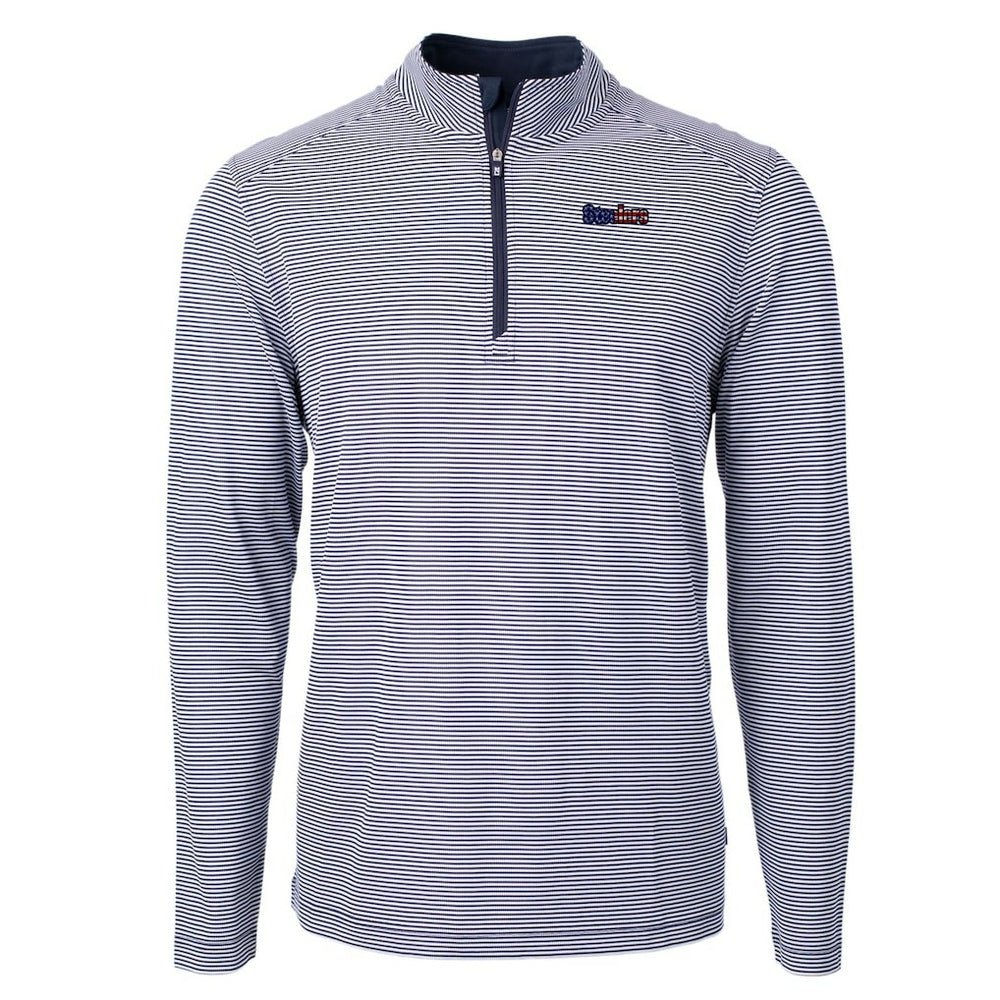 Pittsburgh Steelers Cutter & Buck Virtue Eco Pique Micro Stripe Recycled Quarter-Zip Pullover Top - Navy/White for sale