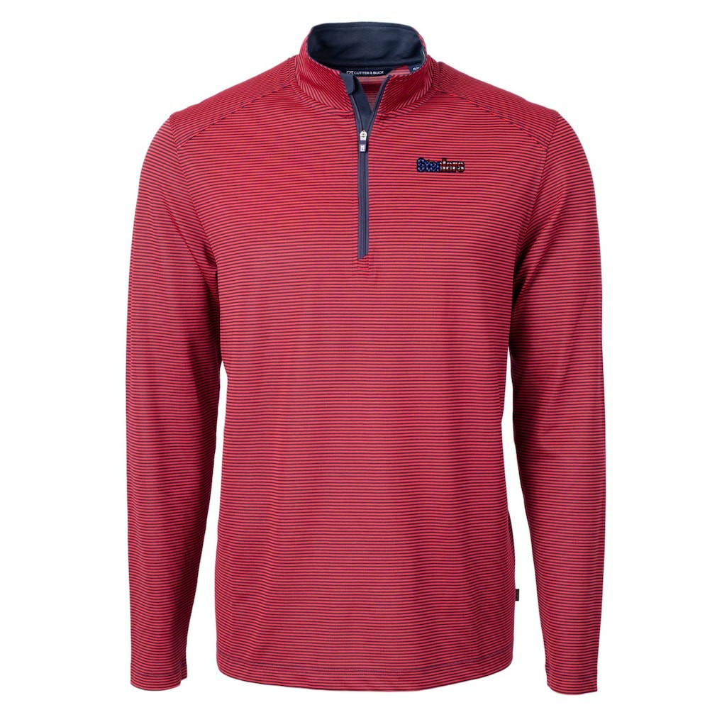 Pittsburgh Steelers Cutter & Buck Virtue Eco Pique Micro Stripe Recycled Quarter-Zip Pullover Top - Red/Navy on sale